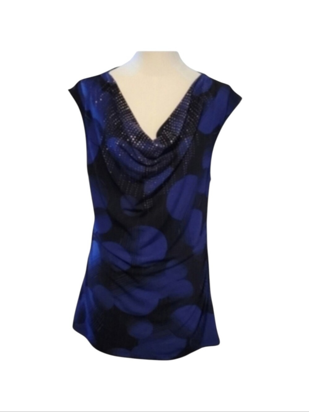 Style & Co. Vintage Blue and Black  Sleeveless Blouse With Silver Size Medium